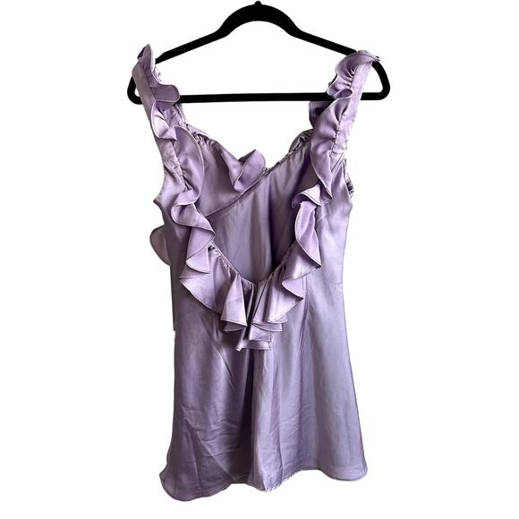 House of CB Tink Ruffle Satin Mini Dress Orchid Purple - Picture 4 of 7